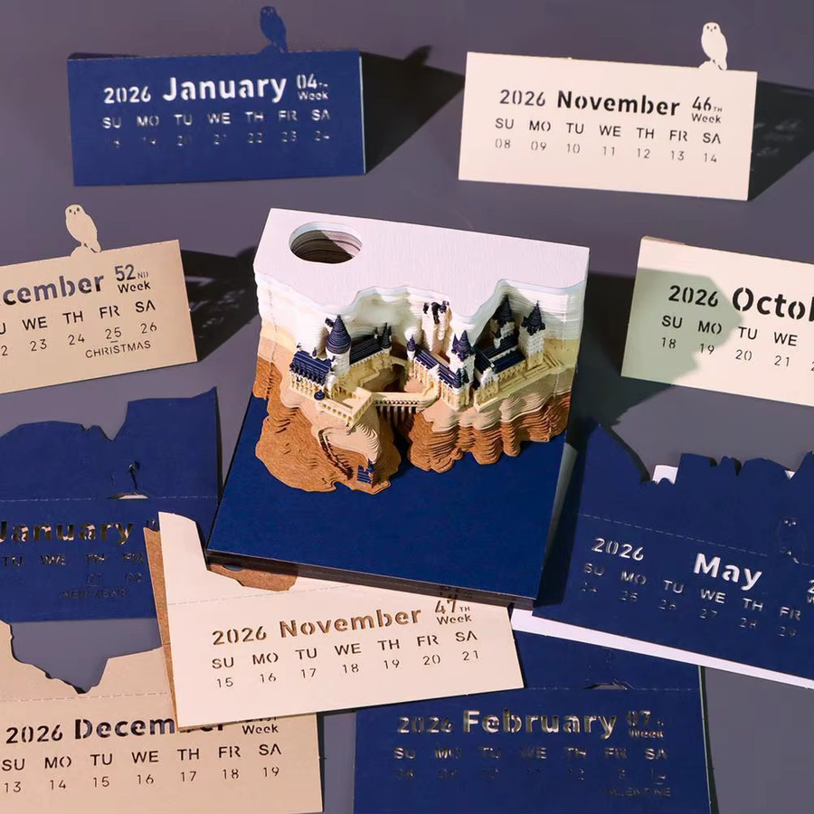 3D-Schloss Tischkalender 2026 als Papierskulptur mit Notizblock in Multicolour - Bild 2