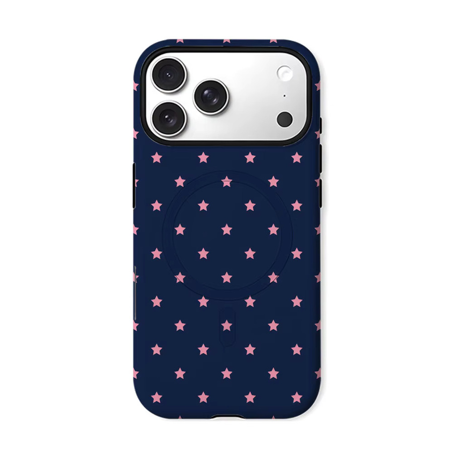 Aurbe Matte 2-in-1 MagSafe Hülle für iPhone 17 16 15 14 Plus Pro Max Stoßfeste Hartschale Marineblau mit Rosa Sternen - Bild 7