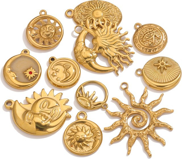 Aiovlo Charms Sonne Mond, Edelstahl, Gold, Damen - Bild 1