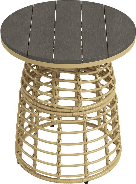 Outsunny Garten-Couchtisch aus Polyrattan und Metall in Braun, runder Beistelltisch für den Außenbereich, Durchmesser: 45 cm, Höhe: 50 cm - Bild 1
