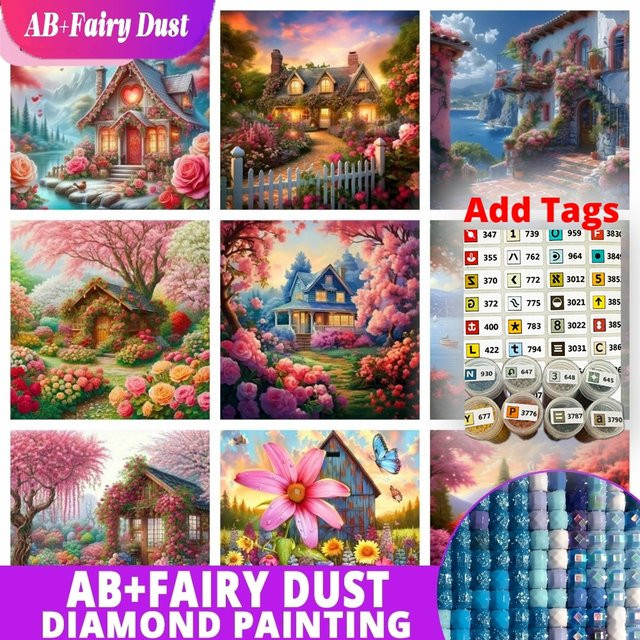 AB Fee Diamantmalerei 5D DIY Mosaik Set mit Haus und Landschaft in Multicolor - Bild 1