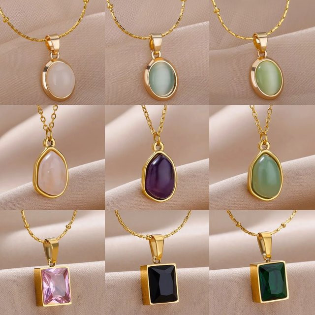 HPTOTMG Halskette Edelstahl, Gold, Opal Stein, Damen - Bild 1