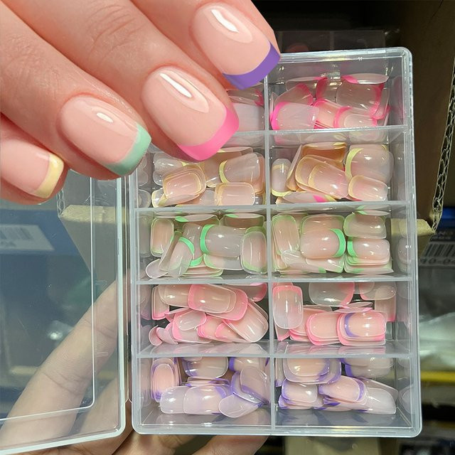 MAFANAILS Kunstnägel, kurz, quadratisch, Ballerina, bunt, glänzend, 240/120 Stück - Bild 1