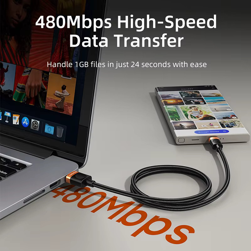 CABLETIME USB-A auf USB-C Kabel in Schwarz mit 480 Mbit/s Datenübertragung und geflochtener Ummantelung - Bild 4