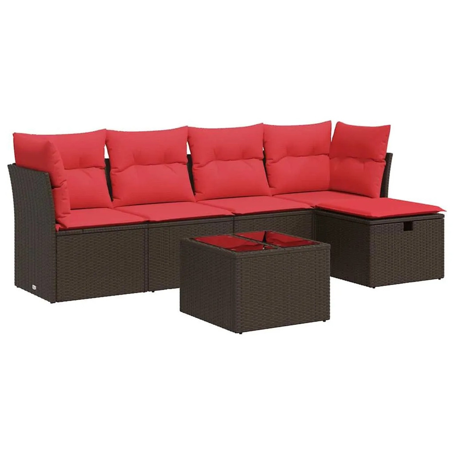 vidaXL 6-teilige Garten-Sofagarnitur aus Poly-Rattan in Braun mit Kissen und pulverbeschichtetem Stahlgestell - Bild 2