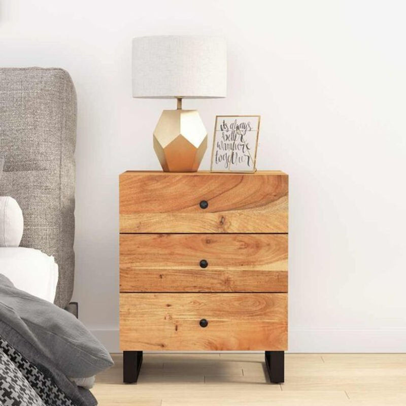 Nachttisch vidaxl aus Massivholz Akazie und Holzwerkstoff in Braun im Industrial Design, B/T/H: 50 x 33 x 62 cm - Bild 1