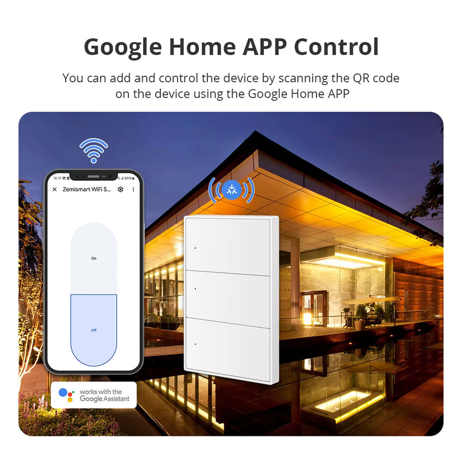Zemismart Matter Over WiFi Physischer Drucktastenschalter in Weiß, Intelligenter Wandlichtschalter für Google Home, Apple HomeKit und SmartThings, Modernes Design - Bild 5