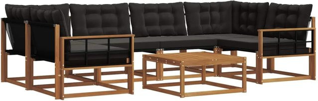 vidaXL Outdoor-Sofagarnitur 7-teilig in U-Form aus Akazienholz und Textilene, Schwarz/Natur - Bild 1
