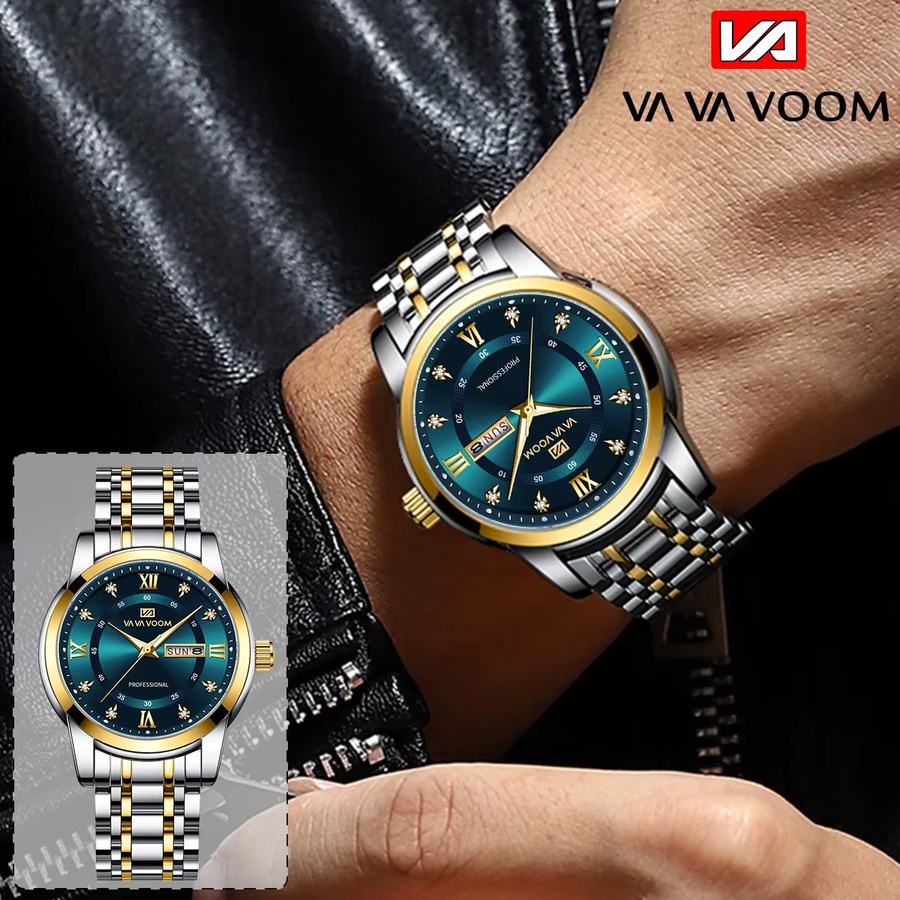 VA VA VOOM Armbanduhr, Quarz, Edelstahl, Gold, Blau, Herren - Bild 1