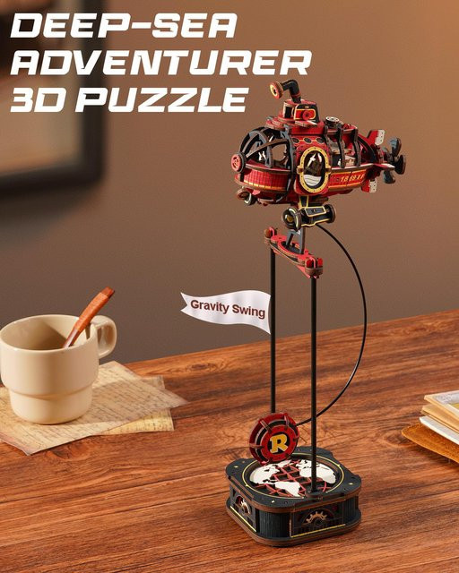 Robotime Deep Sea Adventurer, 3D-Holzpuzzle, kinetisches U-Boot-Pendel, ab 14 Jahren - Bild 1