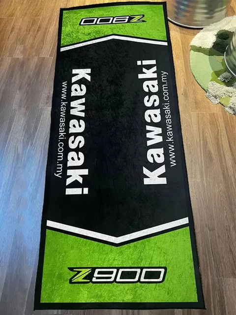 Kawasaki Motorrad Teppich für die Garage, rutschfester Bodenmatten-Dekor aus Polyester, Rechteckig - Bild 1