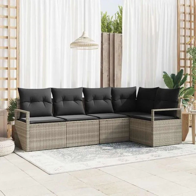 vidaxl Garten-Sofa-Set aus 5 Teilen in Hellgrau aus modernem Poly-Rattan - Bild 1