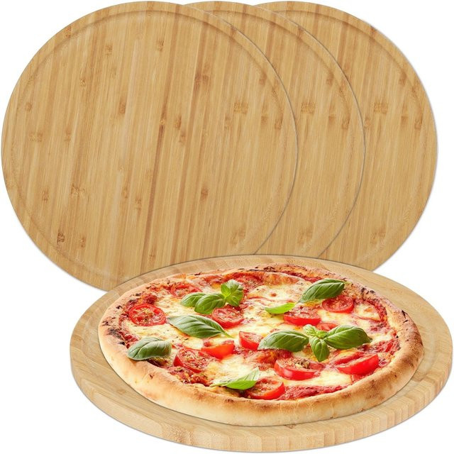 Relaxdays Pizzateller aus Bambus in Natur, 4er Set, Durchmesser: 32 cm, Höhe: 1,5 cm - Bild 1