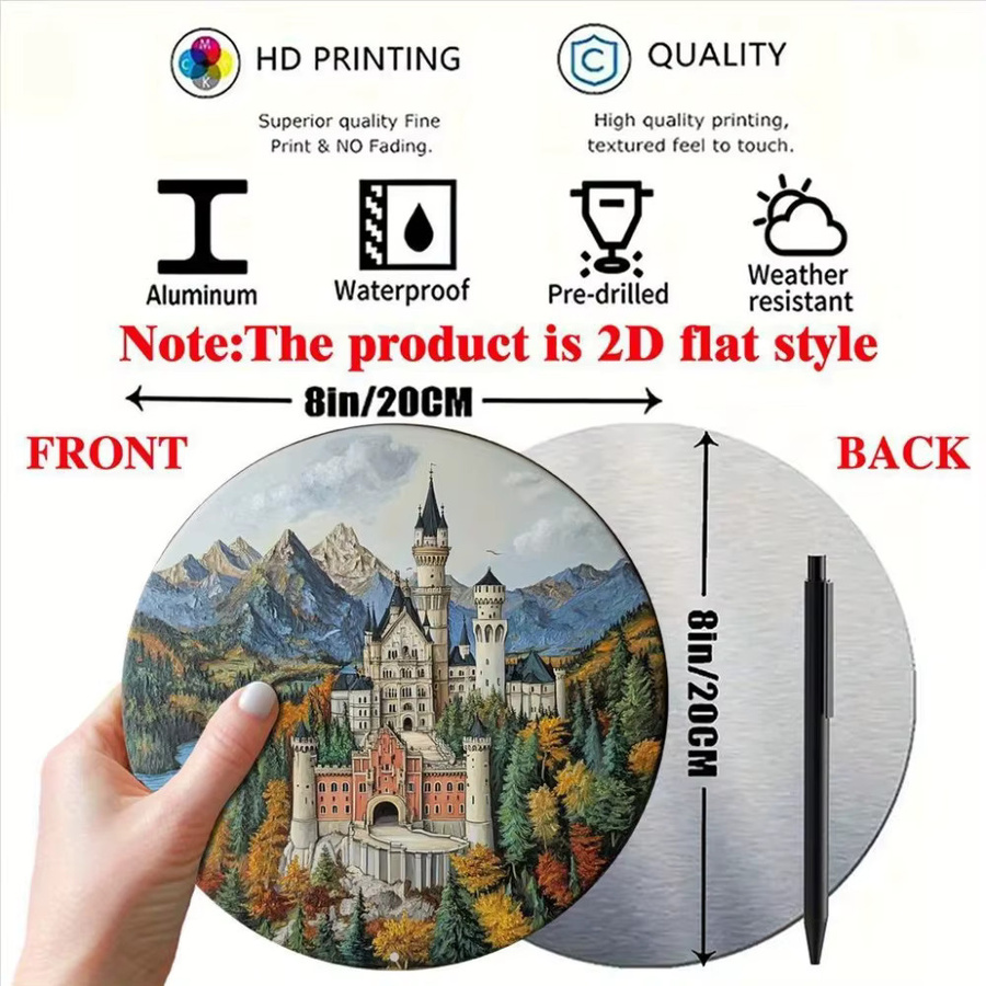 HELLOYOUNG Disneyland Paris Vintage-Wandschild aus Metall, Neuschwanstein Castle, Rund, Mehrfarbig, Durchmesser: 20 cm - Bild 2
