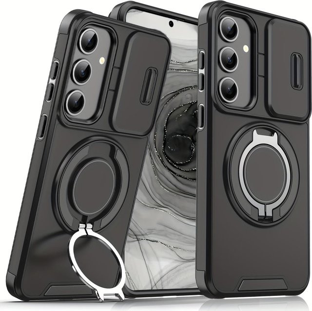 Armor Magnetische Hülle für Samsung Galaxy S26 S25 S24 S23 S22 S21 S20 Ultra Plus S24 FE mit Schiebe-Kamera-Schutz und Stoßfestigkeit, Schwarz - Bild 1