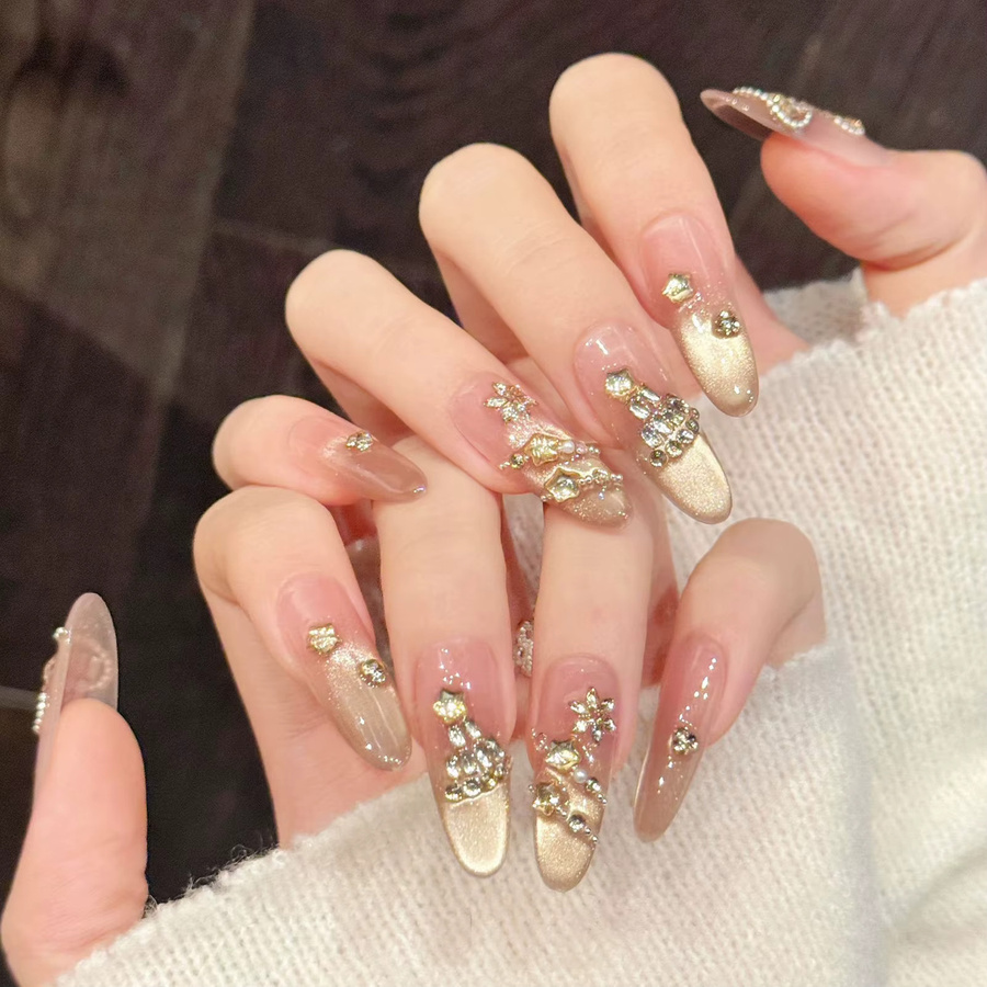 YADORNOS Press On Nails Gold Gradient Cat's Eye, 10 Stück, Damen - Bild 3