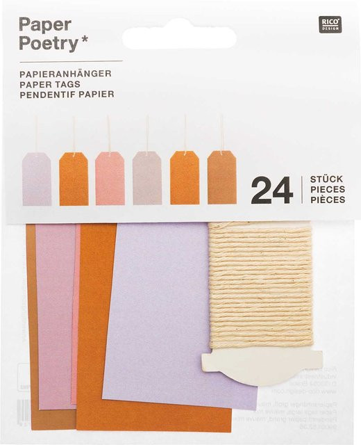 Rico Design Paper Poetry Papieranhänger groß in Mauve und Rosa, 24 Stück, B: 4,5 cm, H: 8 cm - Bild 1
