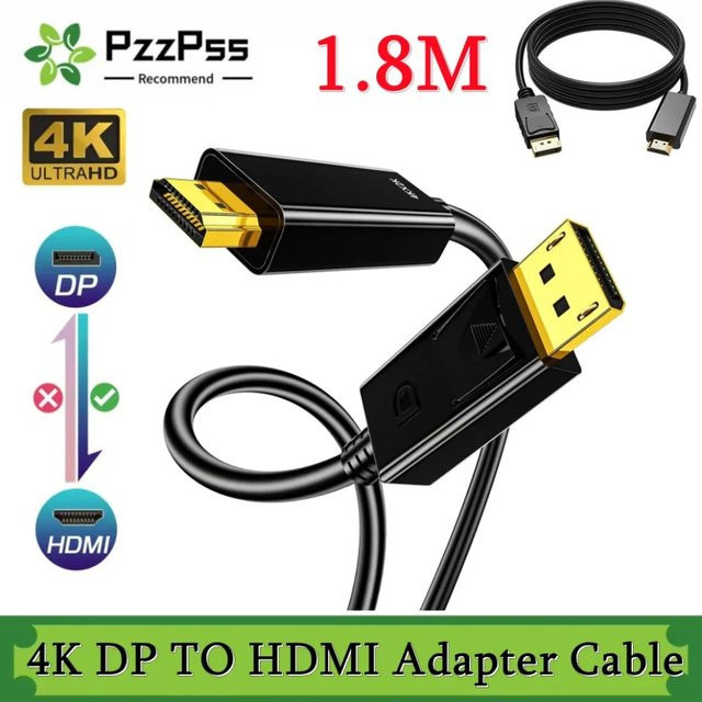PzzPss DisplayPort-zu-HDMI Adapter 4K*2K Konverter Kabel in Schwarz, Länge: 1,8 m - Bild 1