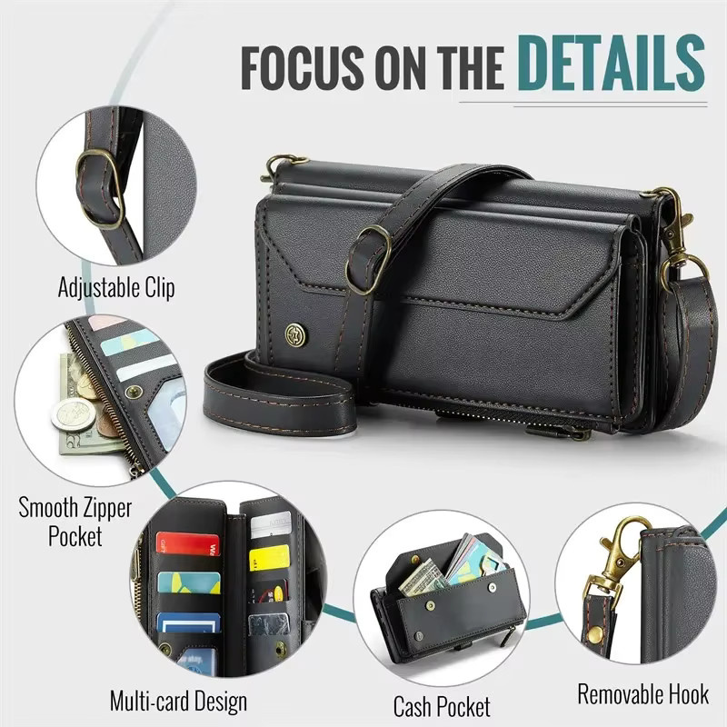 Crossbody Lanyard Brieftasche aus Leder für Samsung Galaxy A55 A35 A25 A15 5G A54 A34 A24 A14 A53 A33 A23 A13 A52 Flip Telefonhülle in Schwarz oder Grün - Bild 4
