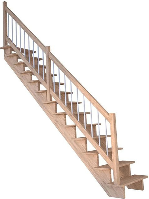StarWood Treppe Lindos Pro Gerade in Eiche mit Weißem Holz-Edelstahl-Geländer, Breite: 100 cm - Bild 1