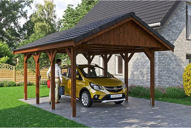 Satteldach-Carport Wallgau von SKANHOLZ in Nussbaum Braun B/T: 430 x 600 cm, Firsthöhe: 326 cm - Bild 1