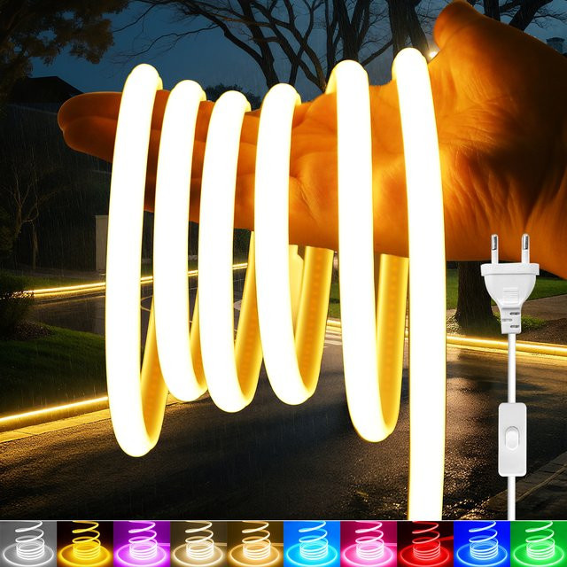 HEGEHE COB LED Neonlicht Streifen Wasserdicht für Garten und Haus, AC 220V Flexibles Silikon Band in Eisblau, Rosa, Gelb, Lila, Weiß oder Rot - Bild 1
