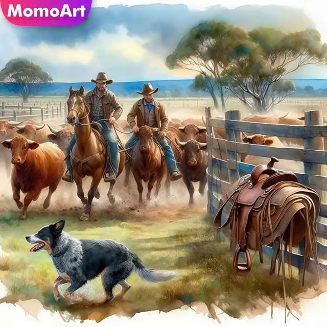Momoart Diamantmalerei Pferd und Hund als DIY Diamantmosaik in Multicolor, Rund, Acryl, Rustikaler Stil, B/T/H: 20 x 20 x 20 cm - Bild 1