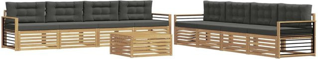 vidaXL Outdoor-Sofagarnitur 9-teilig aus Akazienholz und Polyester in Weiß, Anthrazit und Braun mit Tisch und Polstern - Bild 1