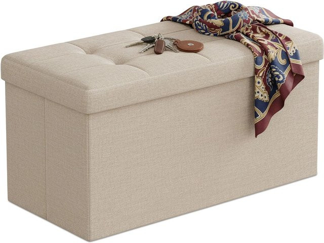 Relaxdays Sitzbank aus Stoff in Beige mit Stauraum, faltbar, B/T/H: 76 x 38 x 38 cm - Bild 1