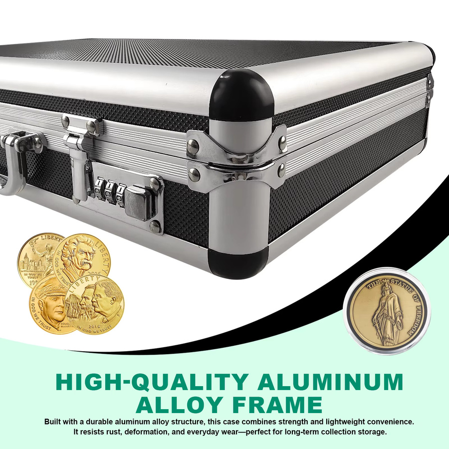 Münzaufbewahrungs- und Präsentationsbox aus Aluminiumlegierung mit 100 Fächern und Schloss für Münzsammler und Kapsel-Organizer - Bild 4