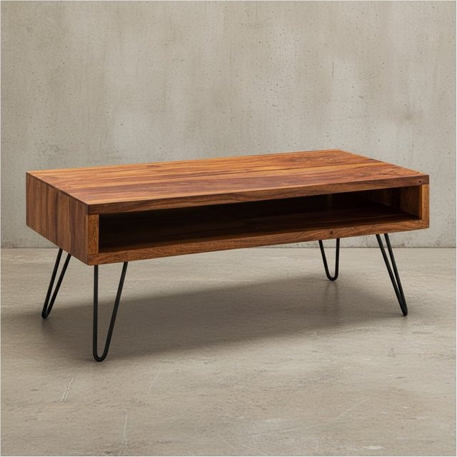 KADIMA DESIGN Wohnzimmertisch aus Sheeshamholz mit Ablagefach, schwarz und braun, B/T/H: 100 x 40 x 50 cm - Bild 1