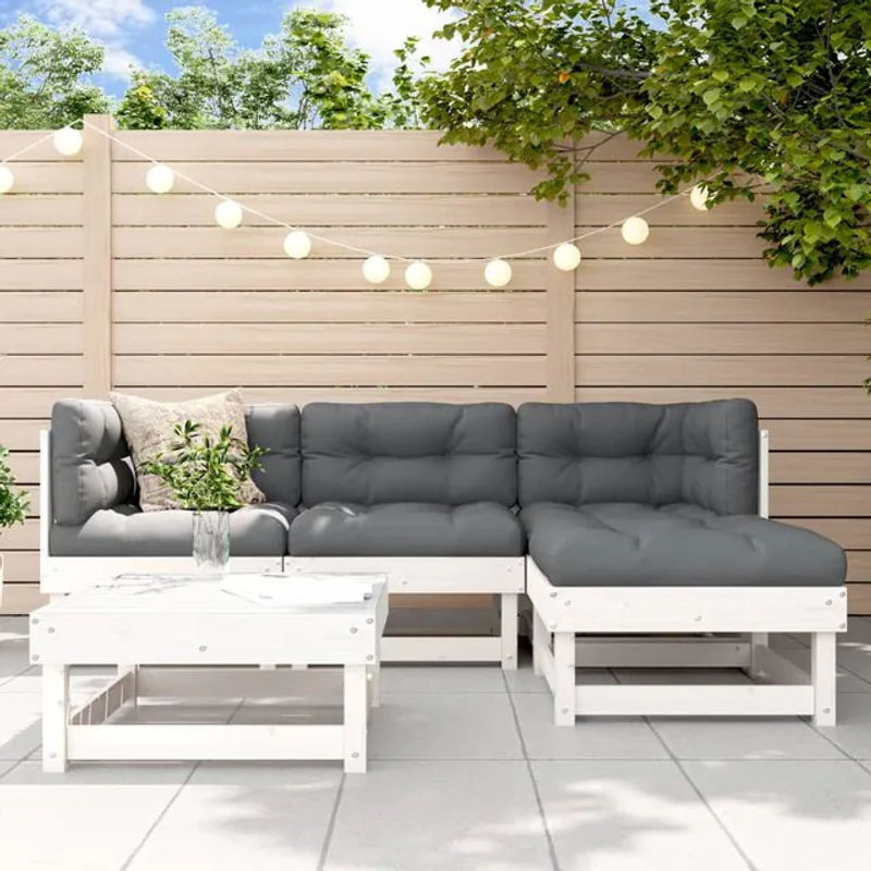 Vidaxl 5-teiliges Gartenmöbel-Set aus massivem Kiefernholz in Weiß im rustikalen Design - Bild 1
