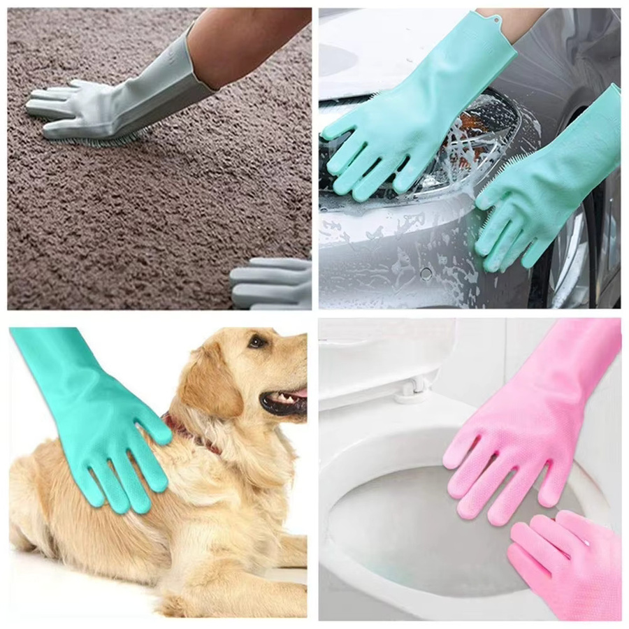 HOCOSHINE Silikon Spülhandschuhe mit integriertem Schwamm in Grau, BPA-frei Reinigungshandschuhe aus Kautschuk für die Küche - Bild 6