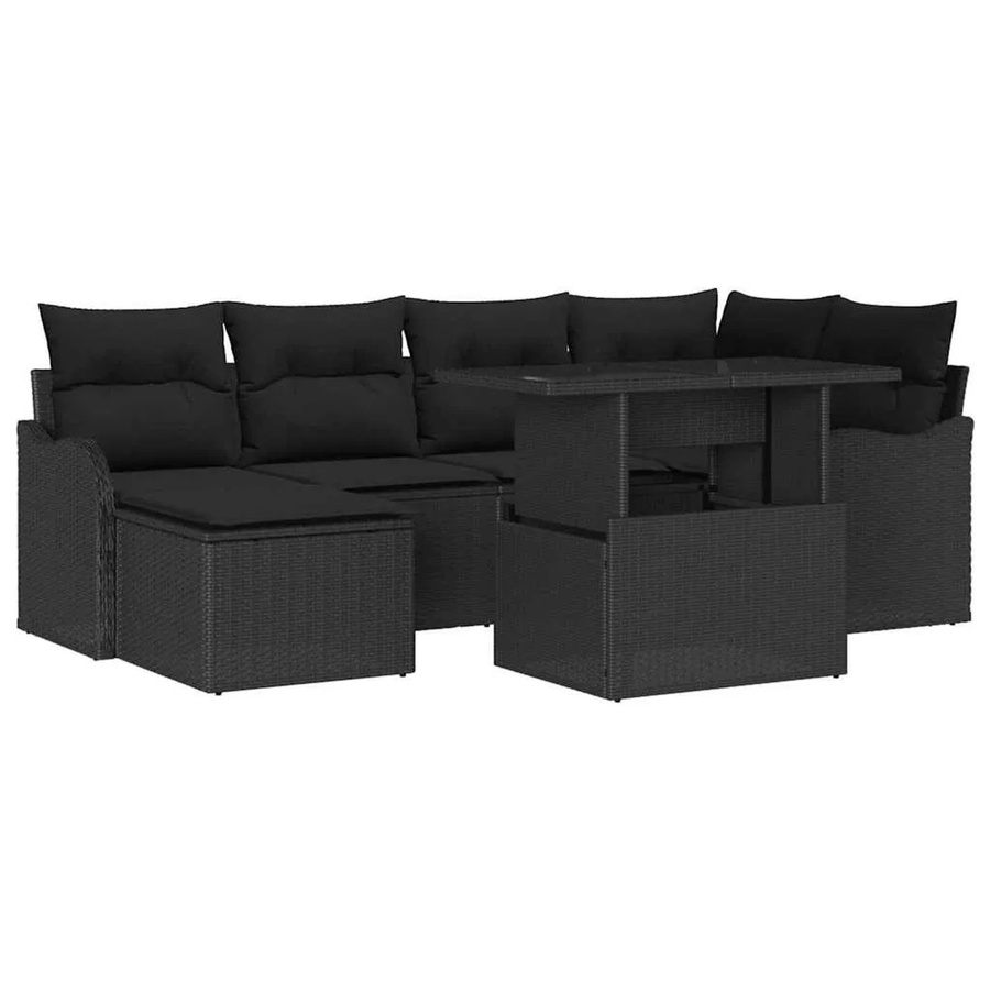 vidaXL 7-teiliges Garten-Sofa-Set aus Poly Rattan mit Kissen in Schwarz - Bild 2