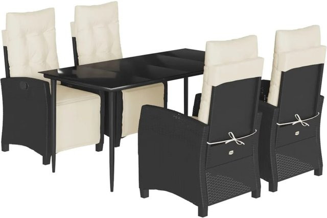 vidaXL 5-teilige Garten-Essgruppe aus Poly Rattan und Glas in Schwarz mit Kissen - Bild 1