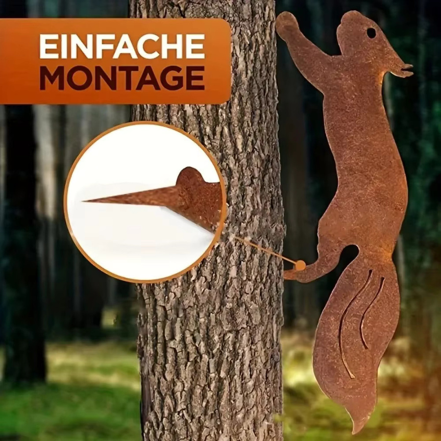 CIFBUY Garten-Baumeinsatz mit rostiger Eichhörnchen-Silhouette aus Metall zur Dekoration - Bild 5
