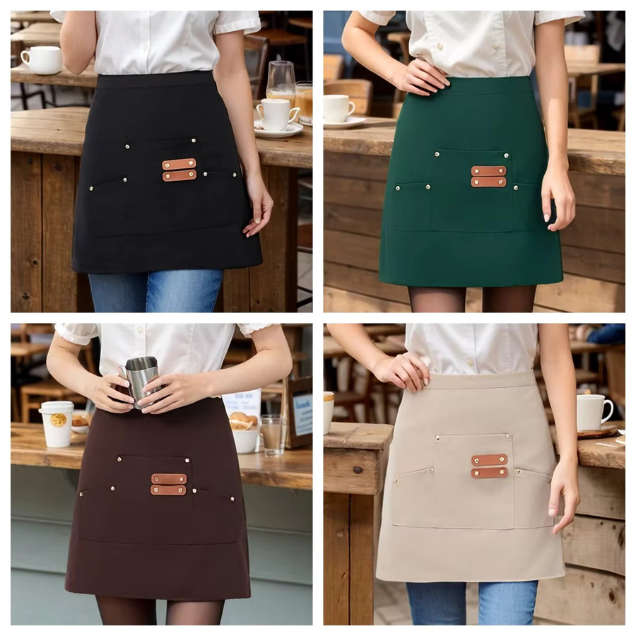 Unisex-Schürze aus wasserdichtem Segeltuch in Grün mit 3 Taschen für die Restaurantküche - Bild 2