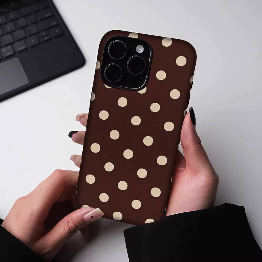 Aurbe 2-in-1 MagSafe Hülle mit mattem Film und Vintage Polka Dot Print für iPhone 17 16 15 14 Plus Pro Max, Stoßfeste Hartschale, Braun - Bild 5