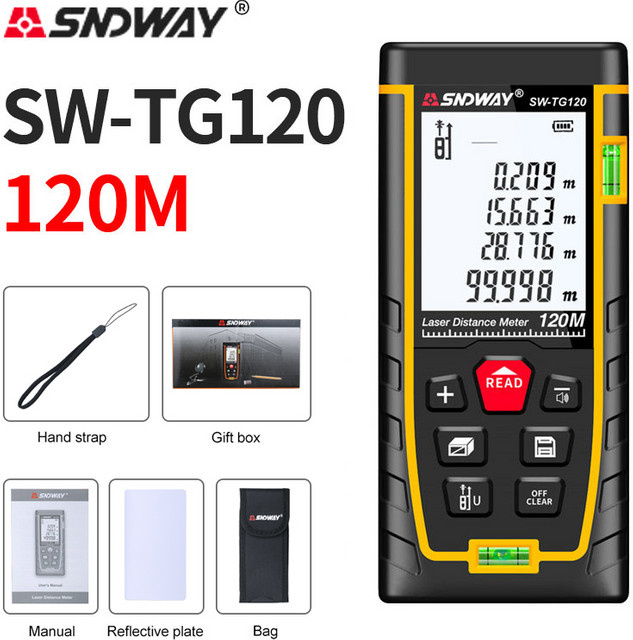 Sndway Laser-Entfernungsmesser SW-TG50 mit horizontaler Wasserwaage und Akku, Schwarz - Bild 1