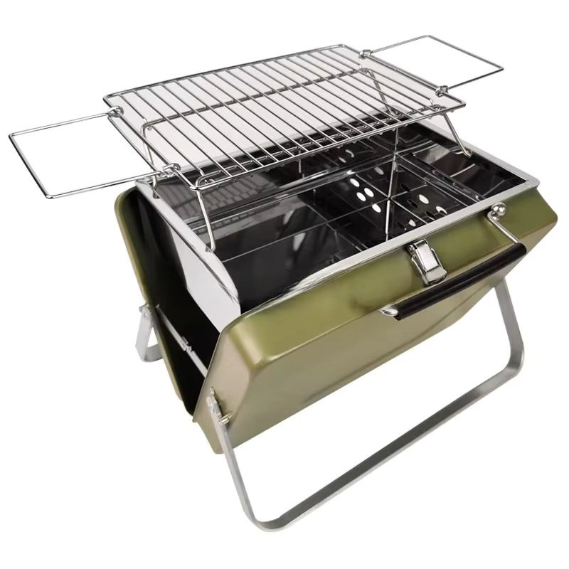 ZJMZYM Faltbarer Barbecue-Grill in Grün mit höhenverstellbarem Rost für Camping und Picknick - Bild 6