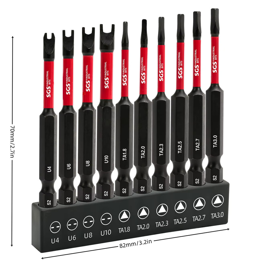 10-teiliges magnetisches Schraubendreher-Bit-Set mit U-förmigen und dreieckigen Bits, stoßfest und rutschfest, Länge: 70 mm - Bild 2