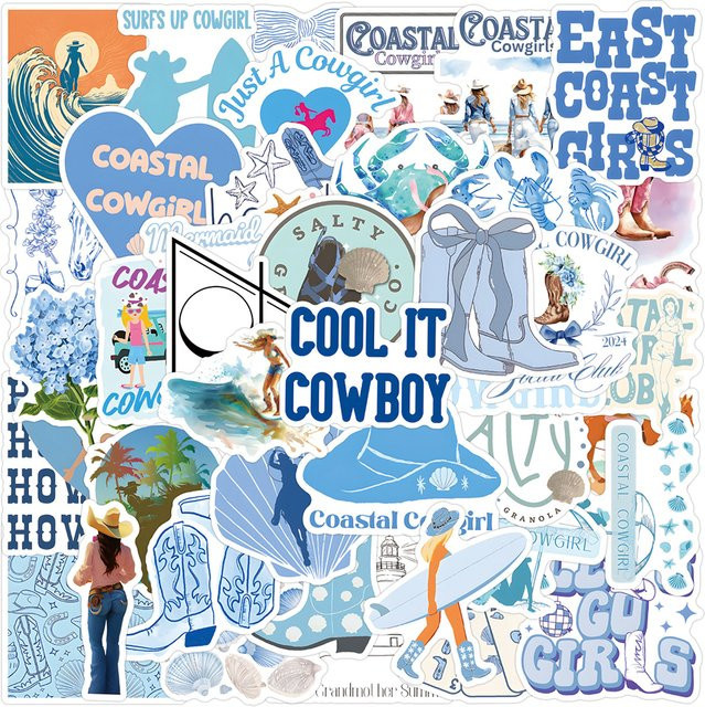 Charile Küsten-Cowgirl blaue ästhetische Aufkleber, 10-teiliges Set - Bild 1