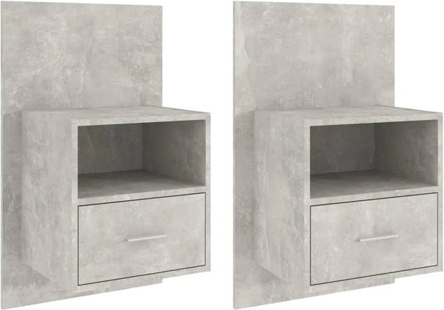 vidaXL Wand-Nachttische 2er-Set aus Holzwerkstoff in Betongrau, Modell 1, B/T/H: 32,5 x 39,5 x 48,5 cm - Bild 1