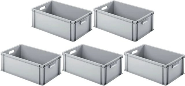 PROREGAL SparSet 5x Eurobehälter mit offenem Griff in Grau, H x B x T: 22 x 40 x 60 cm, 38 Liter Transportboxen - Bild 1