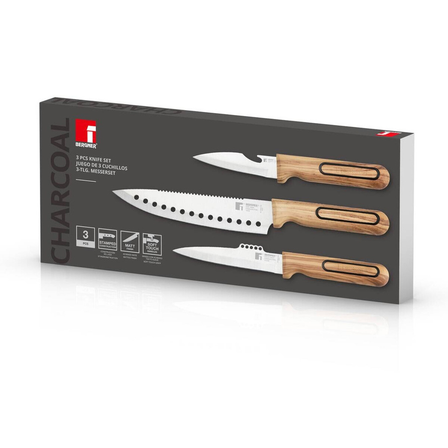BERGNER Multifunktionsmesser-Set CHARCOAL in Silber und Schwarz aus Edelstahl, 3-teilig - Bild 2