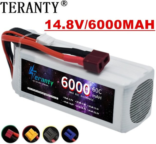 TERFPV Li-Ion Akku 14,8 V 4S 6000 mAh mit Deans T/XT60/TRX/EC5 Stecker in Weiß für RC Flugzeuge, Hubschrauber, Autos und Boote 60C - Bild 1