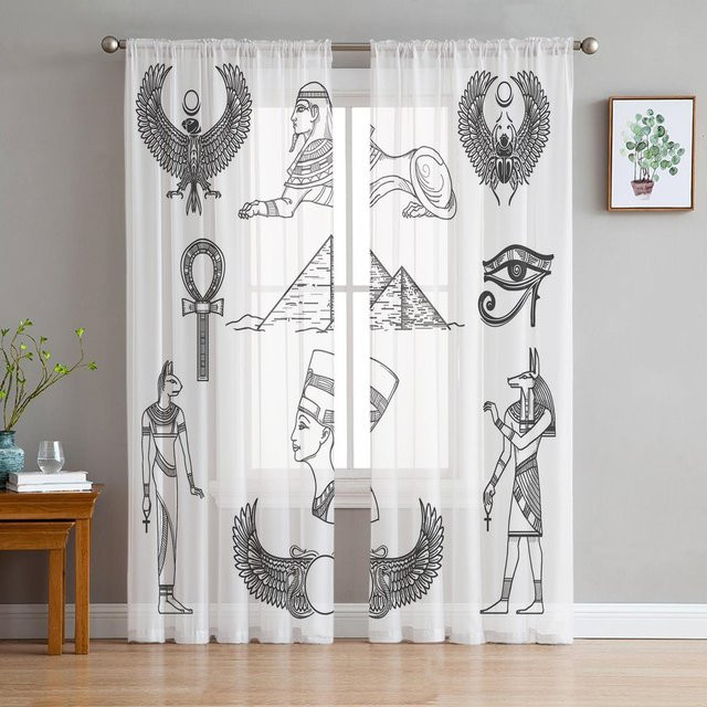 Transparenter Tüllvorhang Super Six in Weiß mit orientalischem Design, Breite: 135 cm, Höhe: 114 cm - Bild 1