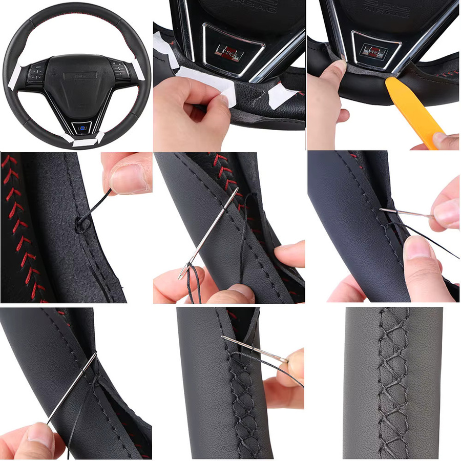 Taoleqi Auto-Lenkradbezug aus schwarzem Leder für Volkswagen Golf 6 GTI MK6, VW Polo GTI, Scirocco R und Passat CC R-Line - Bild 2