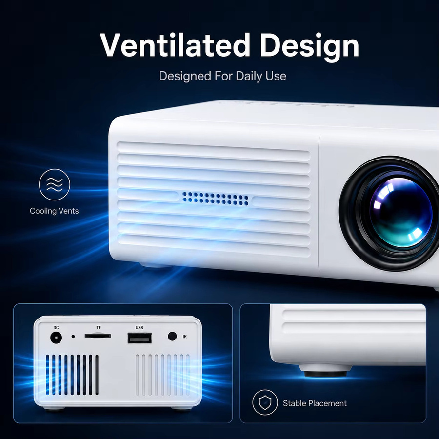 ZNLYRION Mini Smart Projektor in Weiß mit eingebautem Lautsprecher und LED-Lampe für Großbildprojektion und einfache Telefonverbindung - Bild 5