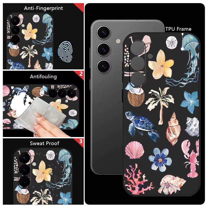 Ocean Life Theme Soft Cover Handyhülle für Samsung Galaxy S25 S24 S23 S22 Ultra Plus FE A56 A17 A16 A36 A55 A54 A53 A15 in Multicolor, Beige und Weiß - Bild 5
